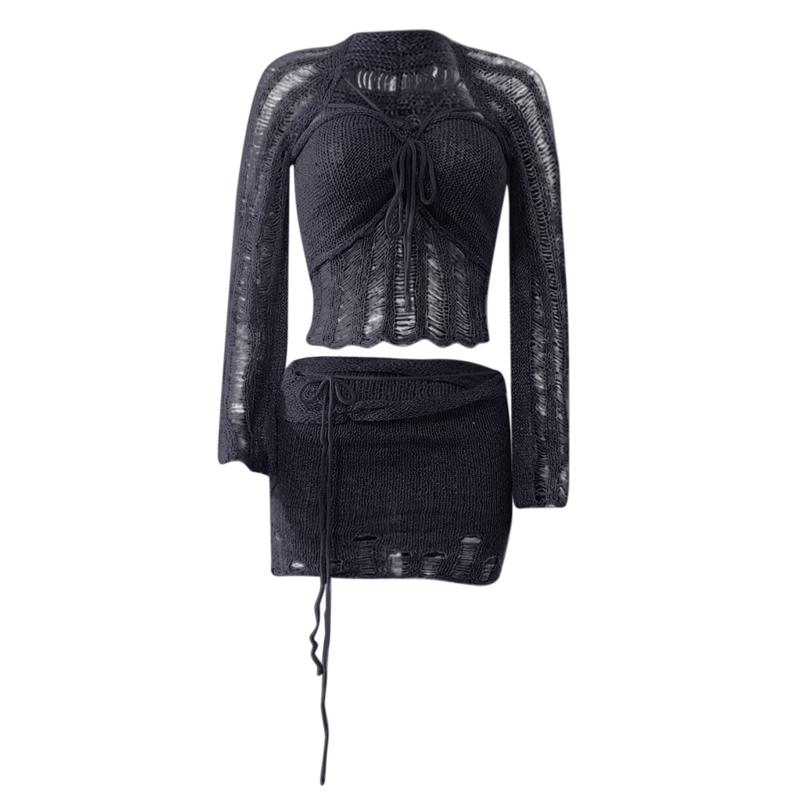 thumbnail image 4 of Conjunto de vestido sexy con top tubo y lentejuelas huecas para mujer - Conjunto de dos piezas, poliéster, ropa para discoteca y fiesta, S-XL, 4 of 5